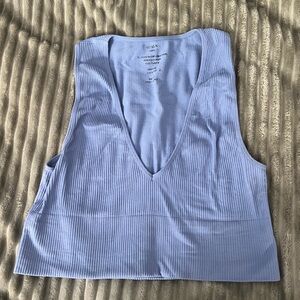 Blue Deep Neck Crop Top